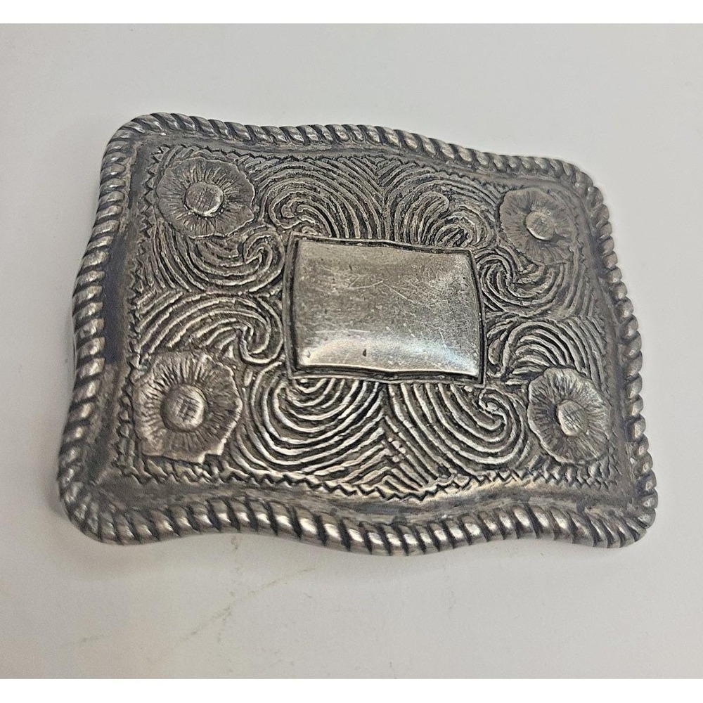 Women's Belt Buckle Vintage Silver Tone Spain Flower Swirl Western Cowgirl